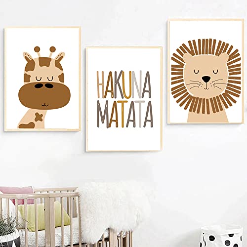 Youihom 3 Poster Tiere Safari Schlafzimmer Baby Kinder 30 x 40 cm Poster Illustration Löwe Giraffe Drucke auf Leinwand Bild Wanddekoration Boho ohne Rahmen von Youihom