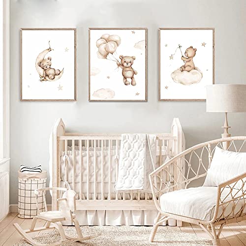 Youihom 3 Poster Wanddeko Kinder 30x40cm Leinwand Schlafzimmer Baby Poster Bär Wandbild Mädchen Geschenk Junge ohne Rahmen von Youihom