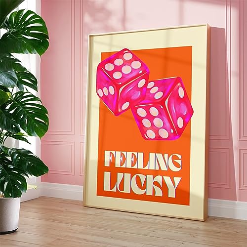 Hot Pink Pictures Wall Art Orange Aesthetic Canvas Wall Decor Retro Funky Wall Art Dice Preppy Poster Trendy Orange Prints Painting Lucky Maximalist Artwork for Room 16x24 Inch Unframed Set of 1 von Youillne