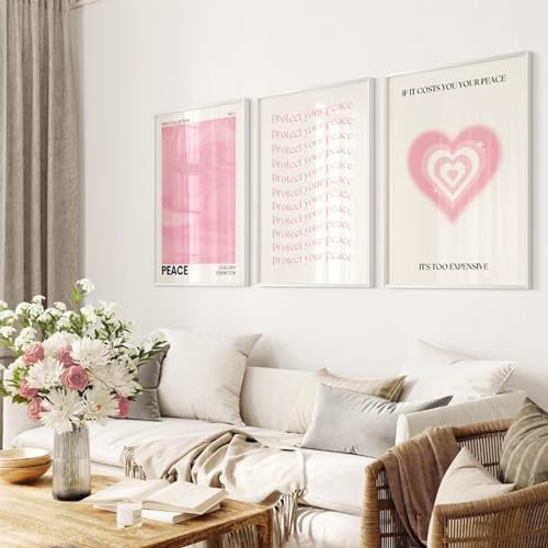 Pink Aura Wandkunst, Dekor, Farbverlauf, trendiges Leinwandposter, Retro, ästhetische Wandkunst, spirituelle Engelszahlen, Bilder, hellrosa Drucke, adrettes Kunstwerk für Mädchenzimmer, Schlafzimmer, von Youillne