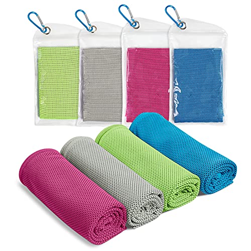 4 Stück Kühlhandtuch Kühlendes Handtuch Kühltuch für Sofortige Kühlung mit 4 Wasserdichten Beuteln Mikrofaser Sporthandtuch für Fitness Camping Wandern Yoga Golf Reisen Indoor Outdoor (30 * 100cm) von Youley