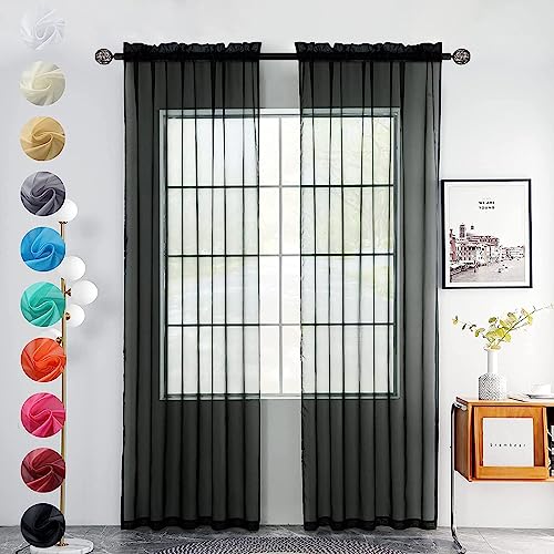Youleyar 2 Set Sheer Transparente Gardine aus Voile Polyester Stab-Taschenfenster Transparent Vorhänge Wohnzimmer Dekoration für Schlafzimmer W140 X H175 cm Schwarz Youleyar 2 Set Sheer Transparente Gardine aus Voile Polyester Stab-Taschenfenster Transparent Vorhänge Wohnzimmer Dekoration für Schlafzimmer W140 X H175 cm Schwarz von Youleyar
