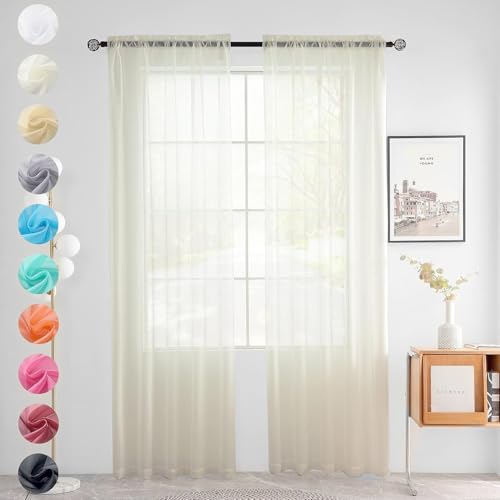 Youleyar 2 Set Sheer Transparente Gardine aus Voile Polyester Stab-Taschenfenster Transparent Vorhänge Wohnzimmer Dekoration für Schlafzimmer W140 X H225 cm Elfenbein Youleyar 2 Set Sheer Transparente Gardine aus Voile Polyester Stab-Taschenfenster Transparent Vorhänge Wohnzimmer Dekoration für Schlafzimmer W140 X H225 cm Elfenbein von Youleyar