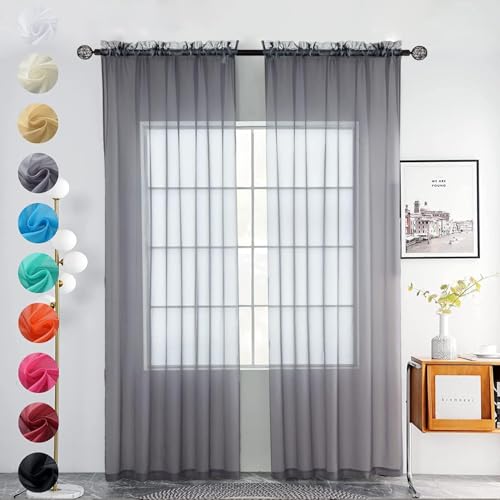 Youleyar 2 Set Sheer Transparente Gardine aus Voile Polyester Stab-Taschenfenster Transparent Vorhänge Wohnzimmer Dekoration für Schlafzimmer W140 X H225 cm Grau Youleyar 2 Set Sheer Transparente Gardine aus Voile Polyester Stab-Taschenfenster Transparent Vorhänge Wohnzimmer Dekoration für Schlafzimmer W140 X H225 cm Grau von Youleyar