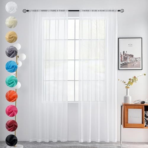 Youleyar 2 Set Sheer Transparente Gardine aus Voile Polyester Stab-Taschenfenster Transparent Vorhänge Wohnzimmer Dekoration für Schlafzimmer W140 X H225 cm Weiß Youleyar 2 Set Sheer Transparente Gardine aus Voile Polyester Stab-Taschenfenster Transparent Vorhänge Wohnzimmer Dekoration für Schlafzimmer W140 X H225 cm Weiß von Youleyar