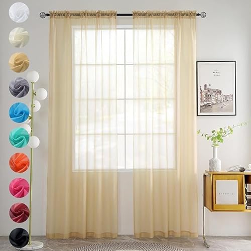 Youleyar 2 Set Sheer Transparente Gardine aus Voile Polyester Stab-Taschenfenster Transparent Vorhänge Wohnzimmer Dekoration für Schlafzimmer W140 X H245 cm Beige Youleyar 2 Set Sheer Transparente Gardine aus Voile Polyester Stab-Taschenfenster Transparent Vorhänge Wohnzimmer Dekoration für Schlafzimmer W140 X H245 cm Beige von Youleyar