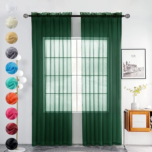 Youleyar 2 Set Sheer Transparente Gardine aus Voile Polyester Stab-Taschenfenster Transparent Vorhänge Wohnzimmer Dekoration für Schlafzimmer W140 X H245 cm Blattgrün von Youleyar