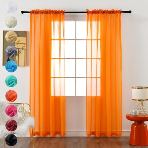 Youleyar 2 Set Sheer Transparente Gardine aus Voile Polyester Stab-Taschenfenster Transparent Vorhänge Wohnzimmer Dekoration für Schlafzimmer W140 X H260 cm Orange Youleyar 2 Set Sheer Transparente Gardine aus Voile Polyester Stab-Taschenfenster Transparent Vorhänge Wohnzimmer Dekoration für Schlafzimmer W140 X H260 cm Orange von Youleyar