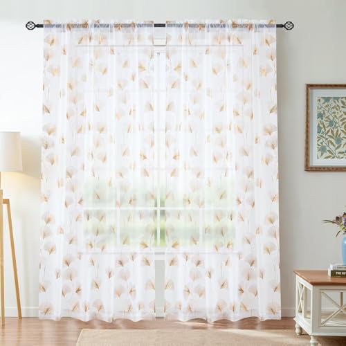Youleyar Gold Folie Druck Sheer Vorhänge, 2 Panels Ginkgo Bronze Behandlung Sheer Vorhang, Rod Taschenfenster Behandlung Panels für Schlafzimmer Wohnzimmer, W140 cm x H175 cm Youleyar Gold Folie Druck Sheer Vorhänge, 2 Panels Ginkgo Bronze Behandlung Sheer Vorhang, Rod Taschenfenster Behandlung Panels für Schlafzimmer Wohnzimmer, W140 cm x H175 cm von Youleyar