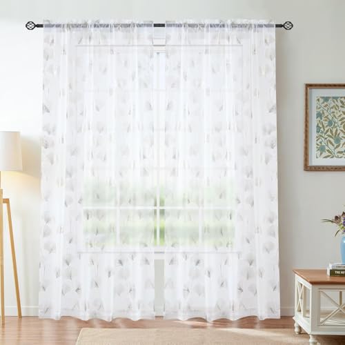 Youleyar Silber Folie Druck Sheer Vorhänge, 2 Panels Ginkgo Bronze Behandlung Sheer Vorhang, Rod Taschenfenster Behandlung Panels für Schlafzimmer Wohnzimmer, W140 cm x H175 cm Youleyar Silber Folie Druck Sheer Vorhänge, 2 Panels Ginkgo Bronze Behandlung Sheer Vorhang, Rod Taschenfenster Behandlung Panels für Schlafzimmer Wohnzimmer, W140 cm x H175 cm von Youleyar