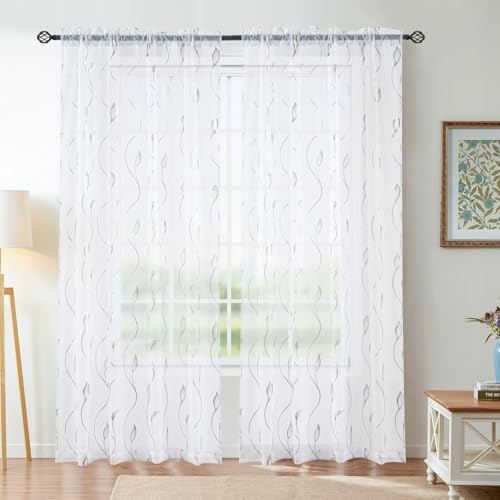 Youleyar Silber Folie Druck Sheer Vorhänge, 2 Panels Wicker Bronze Behandlung Sheer Vorhang, Rod Taschenfenster Behandlung Panels für Schlafzimmer Wohnzimmer, W140 cm x H245 cm Youleyar Silber Folie Druck Sheer Vorhänge, 2 Panels Wicker Bronze Behandlung Sheer Vorhang, Rod Taschenfenster Behandlung Panels für Schlafzimmer Wohnzimmer, W140 cm x H245 cm von Youleyar