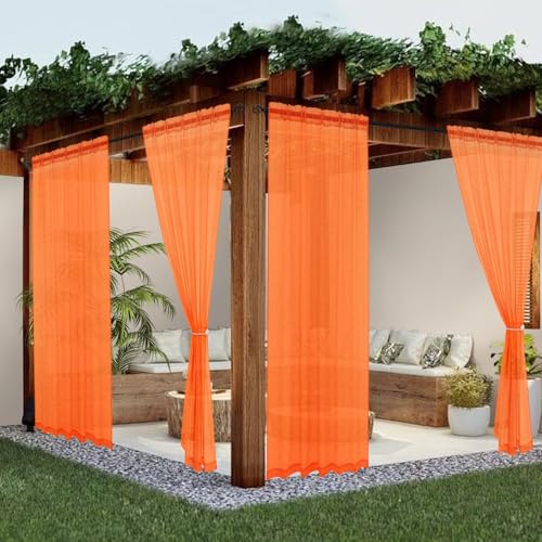youleyar Sheer Outdoor Vorhänge für Terrasse Wasserdicht 2 Paneele Leinenoptik Stangentasche Indoor Orange Voile Vorhang für Wohnzimmer, Schlafzimmer, Veranda, Pergola, Cabana, Pavillon (132 x 244 cm von Youleyar