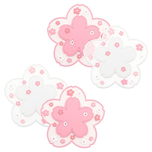 Pilikoll 4 Pcs PVC Sakura Untersetzer tischuntersetzer Rutschfestes Hitzebeständiges Sakura Untersetzer 11.5 cm Sakura Coaster Pads für Couchtisch, Restaurants,Hotels,Büros,Zuhause,Cafés (2Pink+2Weiß) von Pilikoll