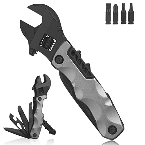 Multitool-Schraubenschlüssel, verstellbarer Schraubenschlüssel mit Schlitz-Kreuzschlitz-Schraubendreher, Nagelfeile, Schraubendreher-Reservoir, multifunktionales Edelstahl-Werkzeug (grau) von YOUMI