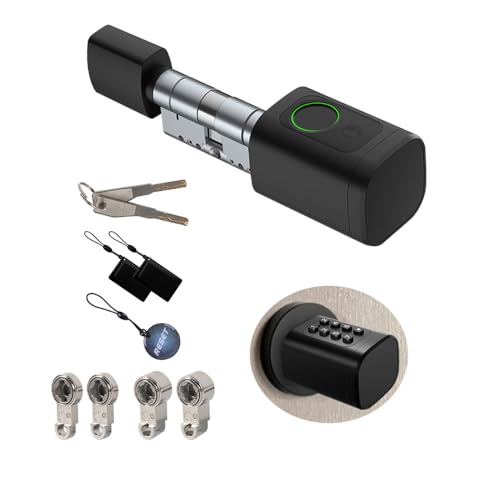 YoumiAi Bluetooth Smart Türschloss Eu-Zylinder,elektronischer Schlosskern,Fingerabdruck/App/IC/Schlüsselentriegelung,App Fernbedienung über Tuya BLE Hub(schwarz,60-90mmmm) von YoumiAi