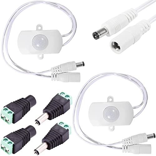 Youmile 2 Stück 12V-24V Mini PIR Motion Sensor 5A PIR Bewegungsaktivierter Sensor Lichtschalter mit Stecker und Buchse DC Stromanschlüsse von Youmile