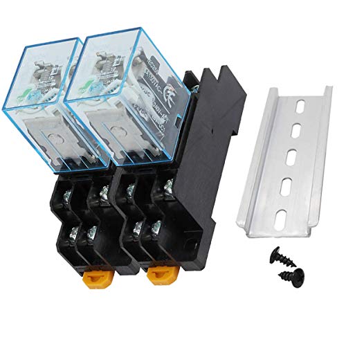 Youmile 2 Stück 12V Spule Elektromagnetisches Leistungsrelais 10A HH62P JQX-13F LY2NJ DPDT 8 Pin mit Sockel, DIN Schiene geschlitztes Aluminium von Youmile