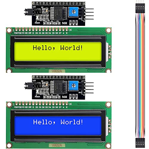 Youmile 2 Stück IIC / I2C / TWI LCD-Serieller Schnittstellenadapter Serielles Schnittstellenplatinenmodul + LCD-Modulanzeige LCD1602 gelb blau mit Dupont-Leitung für Arduino von Youmile