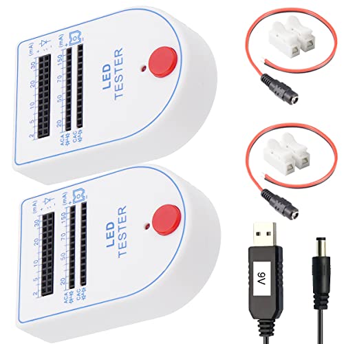 Youmile 2 Stück LED-Tester 2~150 mA Testbox für Leuchtdioden-Birnenlampe 9-V-Netzteil mit DC-Buchsenkabel DC-zu-USB-9-V-Boost-Kabel-Crimp-Anschluss, für Power-DIY-LED-Lichttest von Youmile