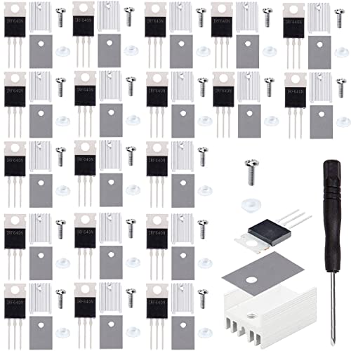 Youmile 20 Stück IRF640 Mosfet-Transistor IRF640N 18A 200V IRF640NPBF N-Kanal-Leistungs-MOSFET TO-220AB 3-Pin-Feldeffekttransistoren mit Kühlkörper-Schraubenscheibe Gummi-Silikon-Schraubendreher von Youmile