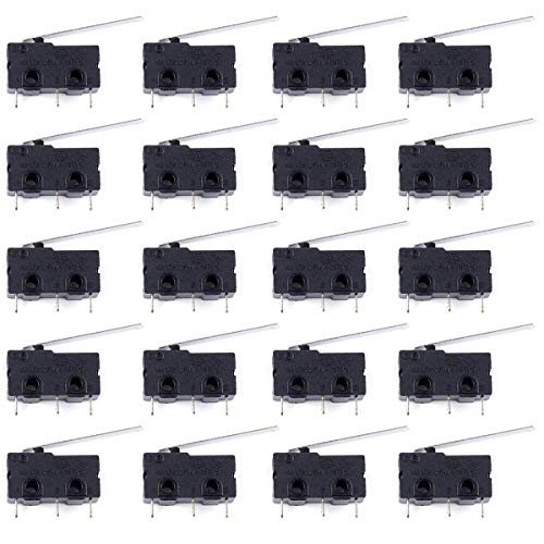 Youmile 20PACK Micro Endschalter Hebelarm Lang 28 MM SPDT 3 Pins 3 Klemmen Momentschalter 5A 125 250VAC für Arduino von Youmile