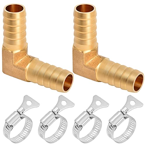 Youmile 2PCS 3/8 Zoll (10 mm) Messing Spleißgerät für 90 Grad L-Typ 2-Wege Spleißgerät Mender Union Adapter für Wasser/Öl/Gas mit 4PCS Schlauchklemme von Youmile
