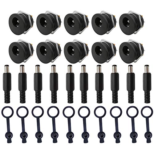 Youmile 30 STÜCKE DC-022 DC Power Jack Buchse 5,5x2,1 mm Flanschdose Mit Wasserdichter Kappe, DC-Stecker, Schraubenmutter von Youmile