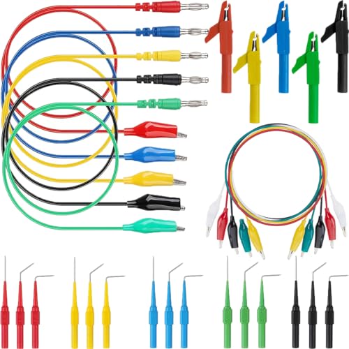 Youmile 30 Stück 4mm Bananenstecker auf Krokodilklemme Testkabel Kit, Back Probes Pins, Krokodilklemme Set, Krokodilklemme auf Krokodilklemme Testkabel, für Multimeter Diagnose Schaltungstest von Youmile