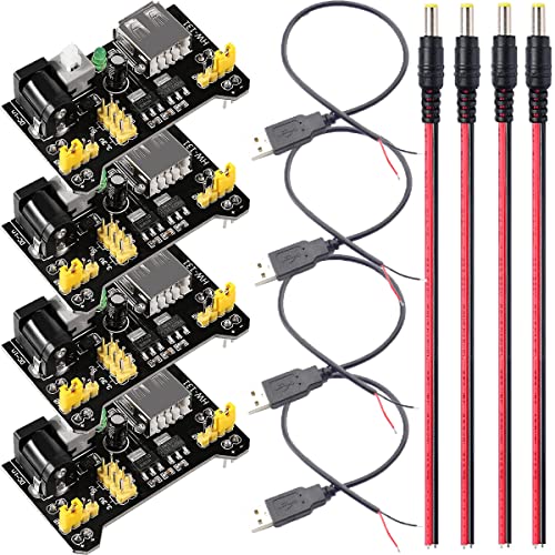 Youmile 4 Stück 3,3 V 5 V Steckbrett-Stromversorgungsmodul mit DC-Steckerkabel USB-Steckerkabel für Arduino von Youmile