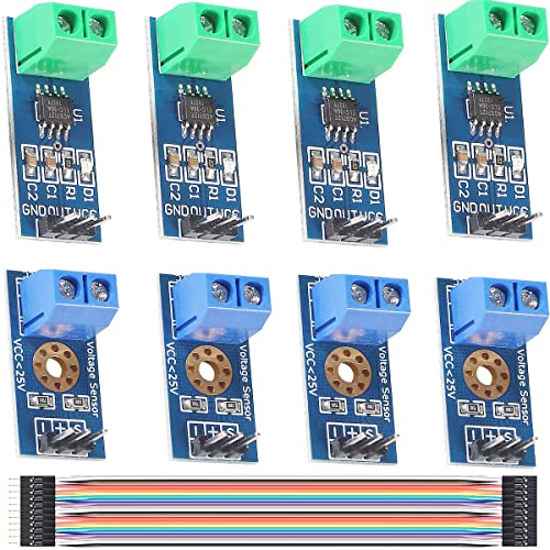 Youmile 4 Stück ACS712 Range Current Sensor Halleffekt-Stromsensormodul 30A + 4 Stück Spannungssensormodul DC 0-25V Spannungsprüfer mit Dupont-Kabel für Arduino DIY Electronic Project von Youmile