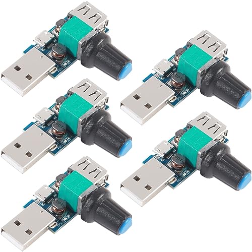 Youmile 5 Stück USB Fan Speed Controller DC 5 V, Mini-USB-Lüfter, stufenloser Regler, DC 4–12 V bis 2,5–8 V, 5 W, USB-Eingang, Mikroeingang mit Schalterfunktion, Regler, Geschwindigkeitsregler von Youmile