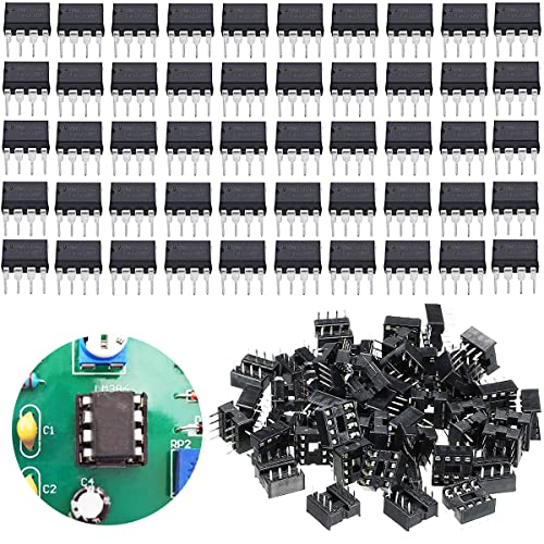 Youmile 50 Stück DIP-8 IC LM358 LM358P Präzisions-Dual-Operationsverstärker 3V-32V LM358N Hochwertiger großer Chip + 50 Stück DIP-8 IC-Sockel, für Elektronikexperimente zum Selbermachen von Youmile