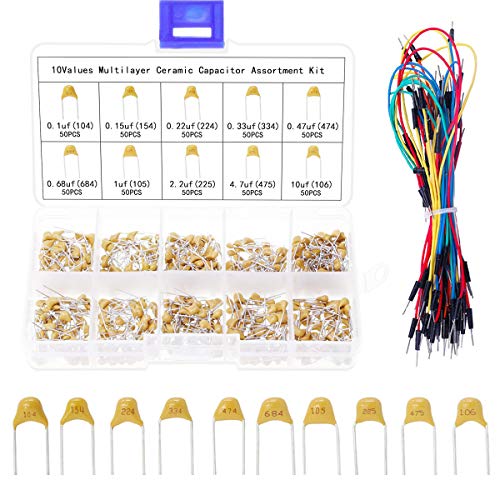Youmile 500 STÜCKE Multilayer Keramikkondensatoren Sortiment Kit 10 Werte 0,1 uF-10 uF Für Elektronische DIY Mit Schaltdraht von Youmile