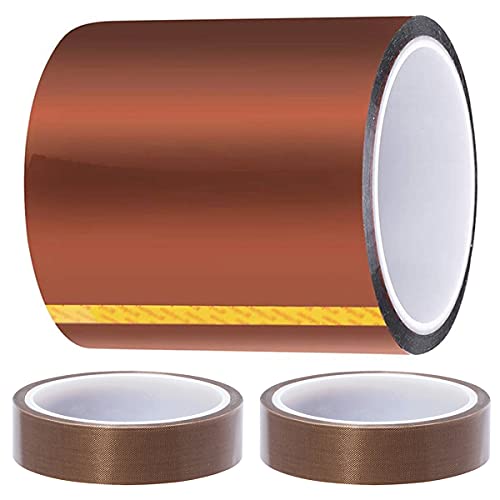 Youmile Hochtemperaturklebeband Polyimid Hitzebeständiges Klebeband 100 mm x 33 m (108 ft) Wärmeleitband Silikonklebeband für 3D-Drucker, Löten mit 2 Rollen 15 mm x 10 m (33 ft) Teflonband von Youmile