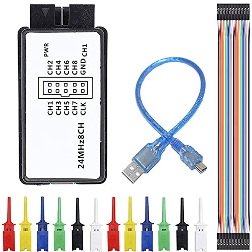 Youmile USB Logic Analyzer Device 24MHz 8CH 8 Kanal UART IIC SPI Debug mit Mini-USB-Kabel DuPont Kabel 6 Farben Testhaken Clip Set für Arduino FPGA M100 SCM von Youmile