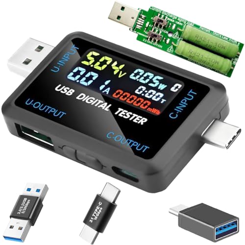 Youmile USB Tester Typ-C Multi-Funktions-Digital-Tester Spannung Strom Leistung Kapazität Meter DC 4,5-36V 0-8A Mehrere Schnellladeprotokolle, mit Typ C-C & USB-USB-Anschluss-Adapter USB Last von Youmile