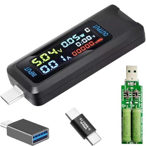 Youmile USB-Tester Typ-C Schnittstelle Multi-Funktions Digitaler Stromkapazitätstester Spannungs-Strom-Messgerät DC 4.5-36V 0-5A Unterstützt Schnellladeprotokolle mit Typ-C-Stecker-Adapter USB-Last von Youmile