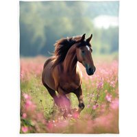 Flauschdecke Pferdeglück bunt Polyester von Young Collection