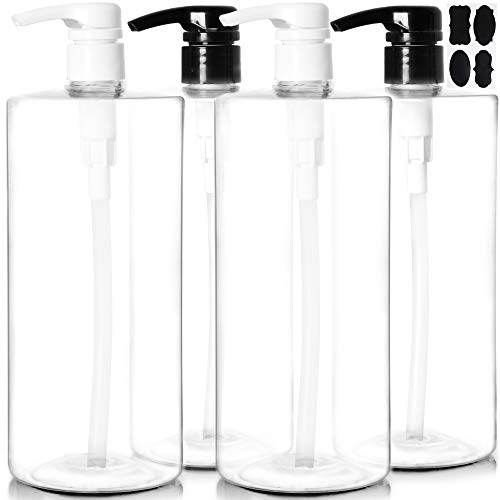 Youngever 4er-Set 1L Pumpflaschen für Shampoo, Mehrweg Kunststoff Pumpspender Seifenspender Dispenser Lotionspender Leerflasche für Flüssige Shampoo Lotionen Küche Bad (Transparent) von Youngever