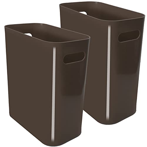 Youngever 2er Pack Schmaler Mülleimer, 10L Kunststoff Müllbehälter, Mülleimer mit Griffen für Heimbüro, Wohnzimmer, Arbeitszimmer, Küche, Badezimmer (Braun) von Youngever