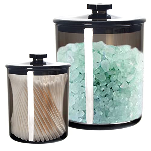 Youngever 2er Set Schwarz 1800ML und 450ML Wattepadbehälter mit Deckel, Mehrweg Apothekergläser aus Durchsichtigem, Wattepad Spender und Wattestäbchen Behälter, Qtip-Halter von Youngever