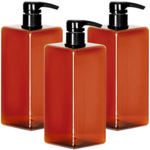 Youngever 3er-Set 1L Pumpflaschen für Shampoo, Mehrweg Kunststoff Pumpspender Seifenspender Dispenser Lotionspender Leerflasche für Flüssige Shampoo Lotionen Küche Bad (Bernstein) von Youngever