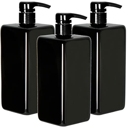 Youngever 3er-Set 1L Pumpflaschen für Shampoo, Mehrweg Kunststoff Pumpspender Seifenspender Dispenser Lotionspender Leerflasche für Flüssige Shampoo Lotionen Küche Bad (Schwarze) von Youngever