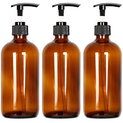 Youngever 3er Set 500ML Leere Pumpflaschen aus Glas, Pumpflaschen, Seifenspender, Nachfüllbare Behälter (Amber) von Youngever