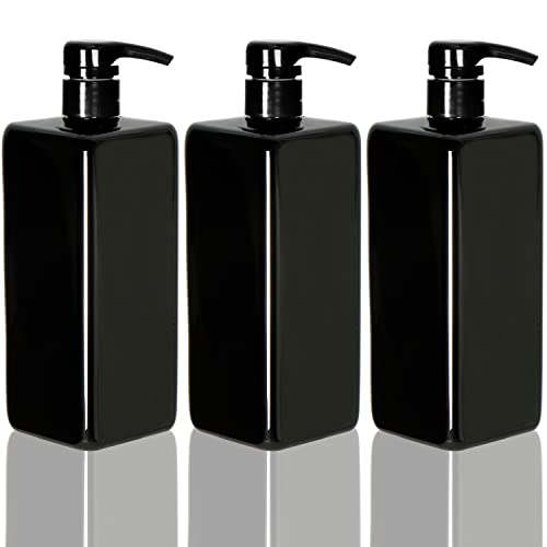Youngever 3er-Set 700ML Pumpflaschen für Shampoo, Mehrweg Kunststoff Pumpspender Seifenspender Dispenser Lotionspender Leerflasche für Flüssige Shampoo Lotionen Küche Bad (Schwarz) von Youngever
