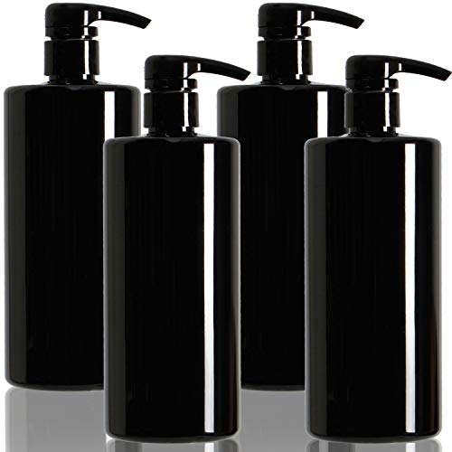 Youngever 4er-Set 700ML Pumpflaschen für Shampoo, Mehrweg Kunststoff Pumpspender Seifenspender Dispenser Lotionspender Leerflasche für Flüssige Shampoo Lotionen Küche Bad (Schwarz) von Youngever