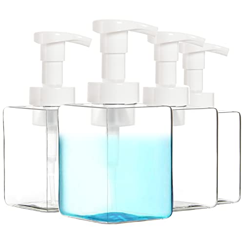 Youngever 4er Set 350ML Klare Pumpflaschen, Schaumseifenspender Plastik, Schäumende Pumpflasche, Quadrat von Youngever