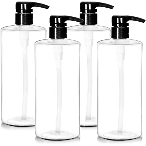 Youngever 4er-Set 700ML Pumpflaschen für Shampoo, Mehrweg Kunststoff Pumpspender Seifenspender Dispenser Lotionspender Leerflasche für Flüssige Shampoo Lotionen Küche Bad (Schwarze Pumpe) von Youngever