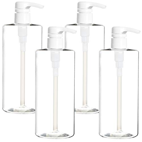 Youngever 4er-Set 700ML Pumpflaschen für Shampoo, Mehrweg Kunststoff Pumpspender Seifenspender Dispenser Lotionspender Leerflasche für Flüssige Shampoo Lotionen Küche Bad (Transparent) von Youngever