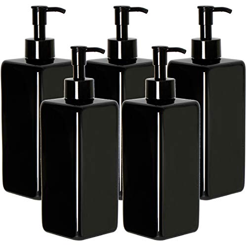 Youngever 5er-Set 500ML Pumpflaschen für Shampoo, Mehrweg Kunststoff Pumpspender Seifenspender Dispenser Lotionspender Leerflasche für Flüssige Shampoo Lotionen Küche Bad (Schwarz) von Youngever